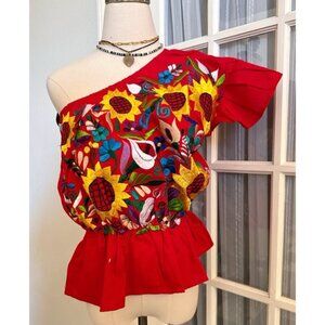 Mexican Embroidered One Shoulder Top